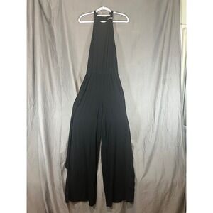 Yellow Cabbage Black Halter Neck Wide Leg Jumpsuit with‎ Pockets Sleeveless